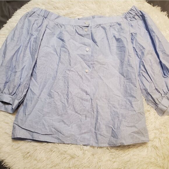 H&M off the shoulder striped button down blouse sz 2 - Picture 5 of 6